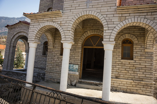 Sliding village Ropoto and church after a landslide in Greece