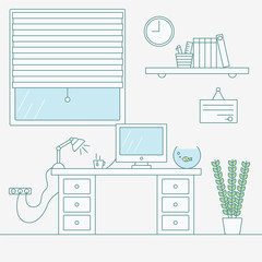 Vector Illustration of boring working place. Office interior. 