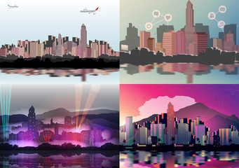 Set of Cityscape Backgrounds - Vector Illustration
