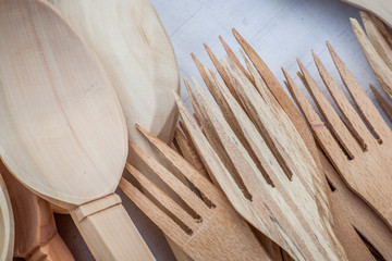 Obraz na płótnie Canvas Wooden kitchen utensils