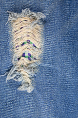 Fototapeta na wymiar Textures ripped jeans.