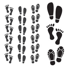 Shoes imprints set. Footprint and human step