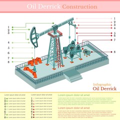 oil derrick tower or gas rig infographic on white