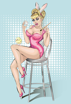 Pin-up sexy woman wearing bunny costume