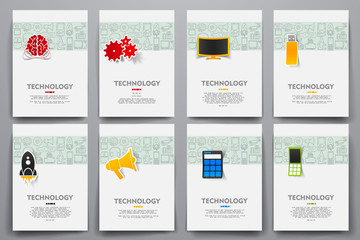 Corporate identity vector templates set with doodles technology theme