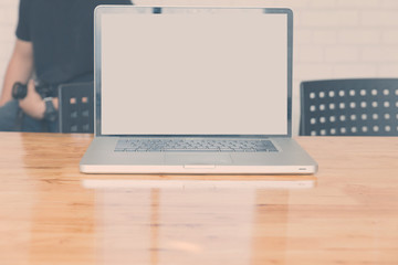 laptop computer notebook on wooden table