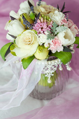 close-up of wedding bouquet whith crown