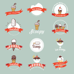 Vintage Retro Ice Cream Badges And Labels.