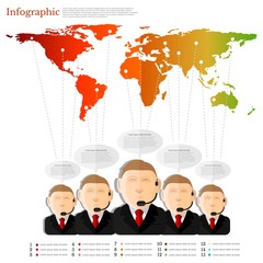 group of man with speech bubble of information spreading all world. flat concept infographic