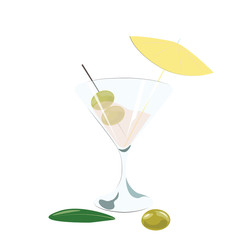 Martini cocktail with olives. Vector