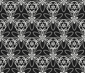 Floral vector black and white ornament. Seamless abstract classic pattern with flowers