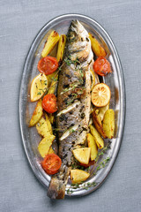 Baked fish, top view