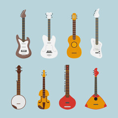 Guitar flat set. Vector icons.