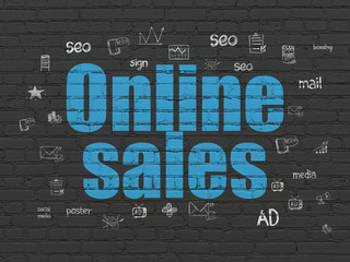 Marketing concept: Online Sales on wall background