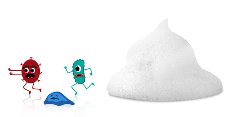 bacteria running from foam - isolated from white background - clipping path