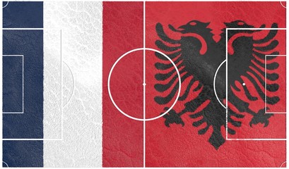 Flags of  European countries participating to the final tournament of Euro 2016 football championship. Football field textured by Albania and France national flags.