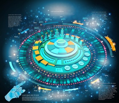 Space Background Or Hightech Futuristic Interface Infographic With Hand Pointer HUD And GUI