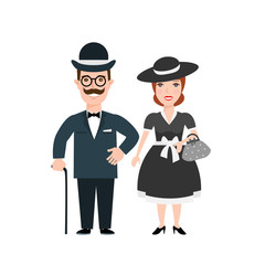 lady and gentleman in retro style clothes isolated on white background