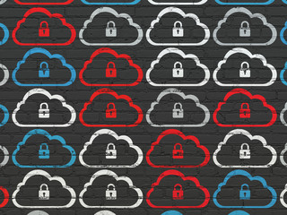 Cloud technology concept: Cloud With Padlock icons on wall background
