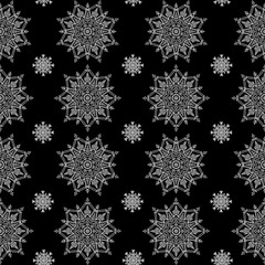 Black And White Ornamental Seamless Pattern With Snowflakes