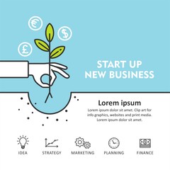 Start Up new business. Modern vector illustration concept of new business project start up development and launch a new innovation product on a market.
