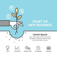 Start Up new business. Modern vector illustration concept of new business project start up development and launch a new innovation product on a market.