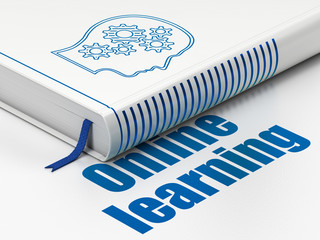 Education concept: book Head With Gears, Online Learning on white background