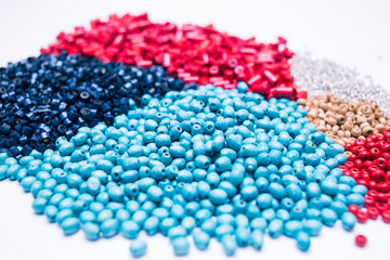 Blue colorful beads isolated on white background