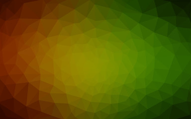 Multicolor dark red, green polygonal design pattern, which consist of triangles and gradient in origami style.