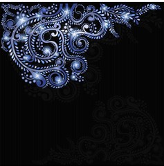 winte blue plant glossy pattern on black background