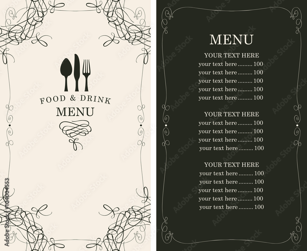 Wall mural menu for the restaurant in retro style with cutlery