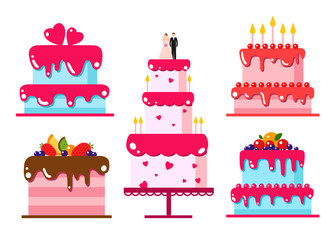 Vector color flat background with cake