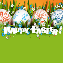 Template card with Easter eggs and flowers
