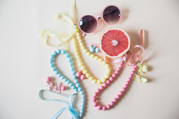 women's accessories on wooden background