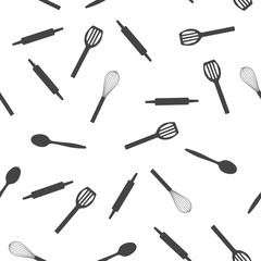 seamless pattern of kitchen utensils in monochrome version
