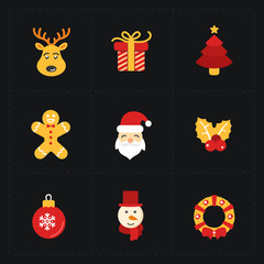 Christmas flat golden icons 