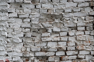 The wall of the old house from the brick and plaster painted in