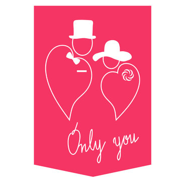 Lovers. Only you. Vector illustration, a stylized image of a man in the form of heart. Icons flat