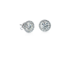 Beautiful Halo Diamond Stud earrings isolated on white