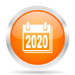 new year 2020 orange silver metallic metallic chrome web circle glossy icon
