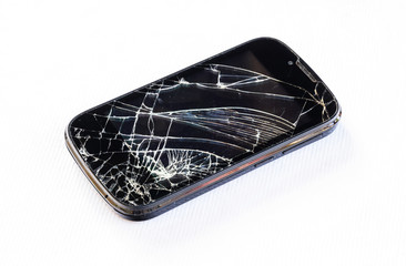 Mobile smartphone and screen damage broken isolated on white bac