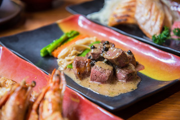 Beef steak with pepper sauce