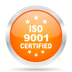 iso 9001 orange silver metallic metallic chrome web circle glossy icon