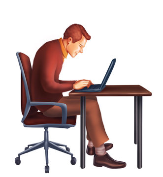 Office working businessman typing on a laptop