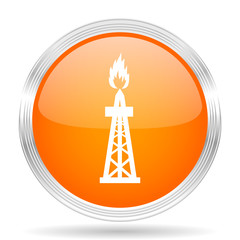 gas orange silver metallic metallic chrome web circle glossy icon