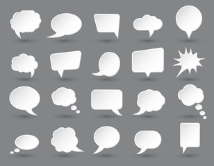 White speech bubbles set with shades on dark gray background.