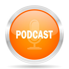 podcast orange silver metallic metallic chrome web circle glossy icon