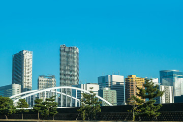 Obraz na płótnie Canvas View of tokyo cityscape with blue sky