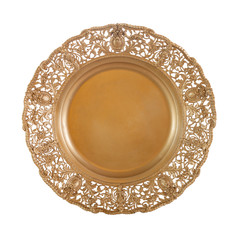 Golden plate. Isolated on white with a clipping path.
