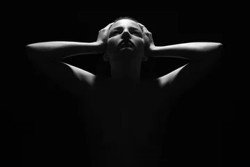 Tuinposter woman body dark female silhouette.monochrome nude beauty girl © eugenepartyzan